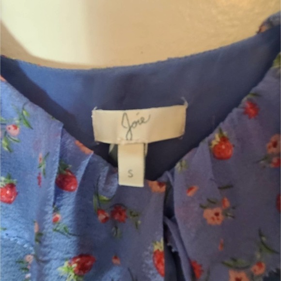 Joie 100% Silk Floral Dinesh Cold Shoulder Strawberry Blue Midi Dress Small - Picture 9 of 11
